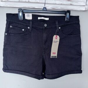 New Mid-Lengh Mid-Rise Black Shorts Size 12 Stretch